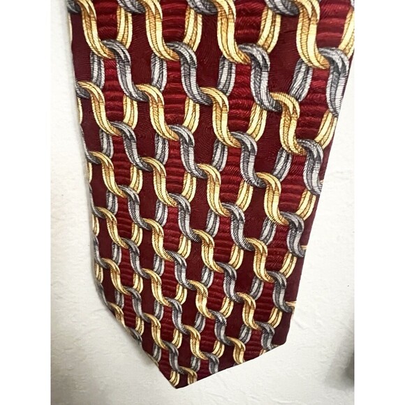 VINTAGE ERMENEGILDO ZEGNA 100% SILK Chain link Red Tie NECKTIE MADE ITALY $299 - Picture 4 of 8